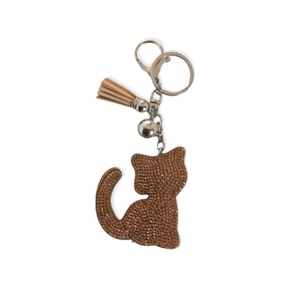 Schluessalanhaenger-Schluessel-Katze-Katzenliebhaber-Geschenk-Strass-beige-camel-gold