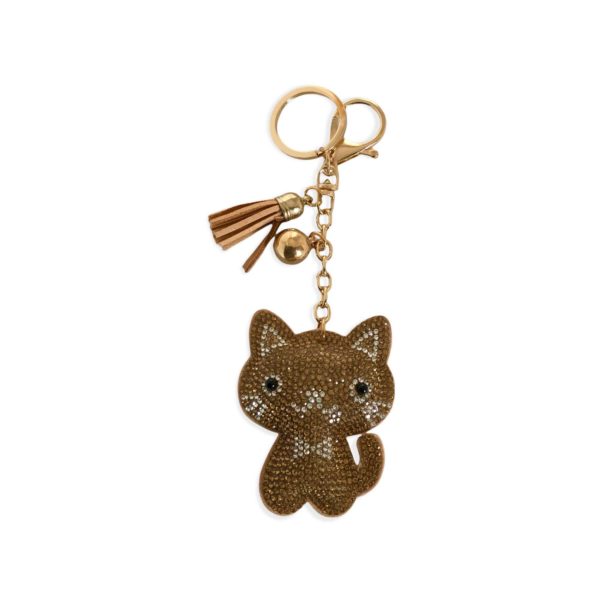 Schluessalanhaenger-Schluessel-Katze-Katzenliebhaber-Geschenk-Strass-beige-gold