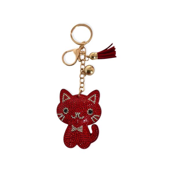 Schluessalanhaenger-Schluessel-Katze-Katzenliebhaber-Geschenk-Strass-rot-gold