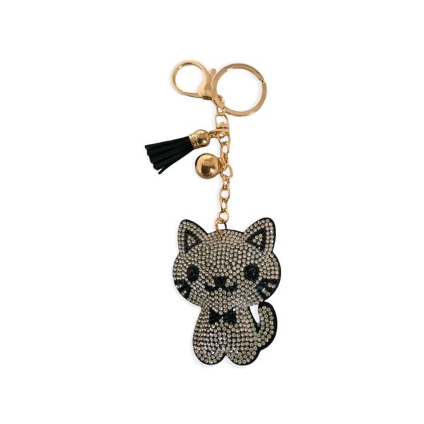 Schluessalanhaenger-Schluessel-Katze-Katzenliebhaber-Geschenk-Strass-schwarz-gold