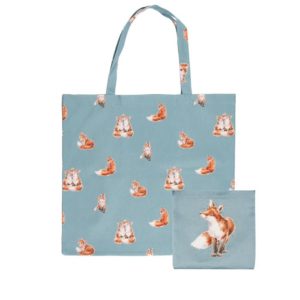 Shopping Bag-faltbarer Shopping Bag-Baumwolle-Wrendale Design-Pfoetli Shop-Geschenk-umweltfreundlich-Einkauf-gruen-Fuchs-Fox