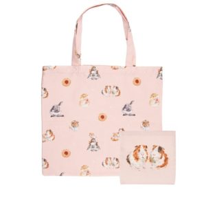 Shopping Bag-faltbarer Shopping Bag-Baumwolle-Wrendale Design-Pfoetli Shop-Geschenk-umweltfreundlich-Einkauf-rosa-Meerschweinchen