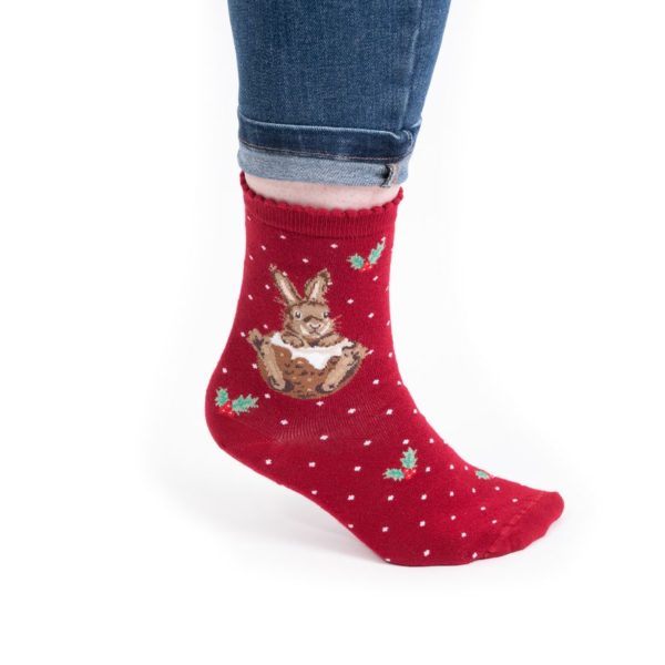 Wrendale Design - Bambus Socken - Hase -Weihnachten - rot – Bild 2