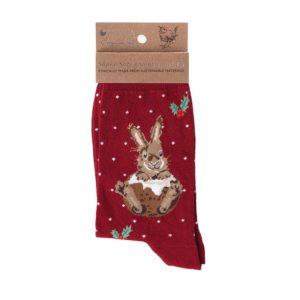 Sock-Wrendale Designs-Bambussocken-Bambus-Socken-Damen-Einheitsgroesse-Geschenk-Gift-Weihnachten-Hase-rot
