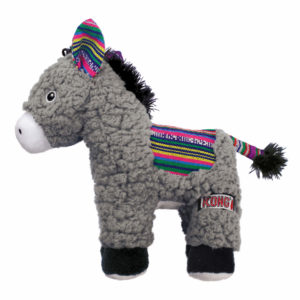 Spielzeug-Hundespielzeug-Esel-Donkey-grau-bunt-KONG-Pluesch-knisternd-Quieschter
