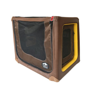 Tami Dogbox-Hundebox-aufblasbar-sicher-hygienisch-leicht-Ruecksitz-Kofferraum-zusammenlegbar-klein bis gross-schadstofffrei-braun-gelb-leicht zu montieren-Backseat-M
