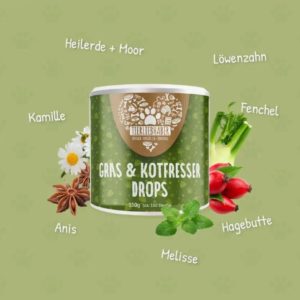 Tierliebhaber-Pfoetli Shop- Gras und Kotfresser Drops-natuerlich-Hagebutten-Fenchel-Belohnung-Melisse-Heilerde