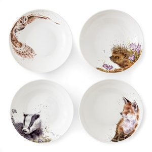 Wrendale Design-Hannah Dale-wunderschoen illustriert-Porzellan-fine bone china-Teller-Pasta Teller-Suppenteller-Dachs-Fuchs-Igel-Eule