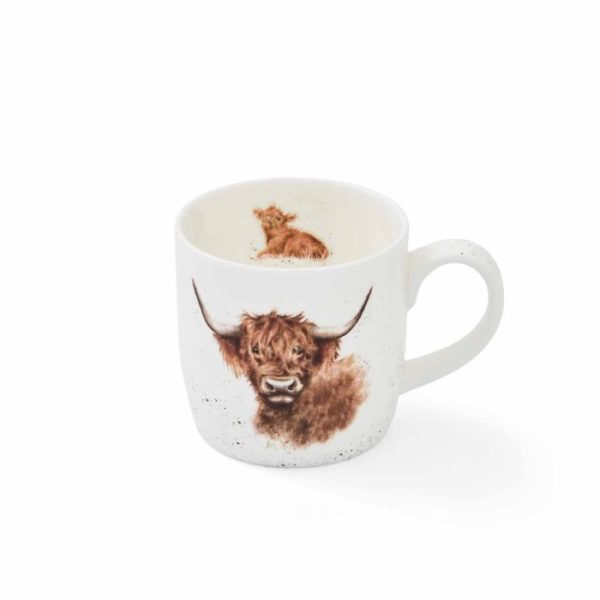 Wrendale Design-Pfoetli Shop-Tasse-Mug-Fine bone China-Schottisches Hochlandrind- weiss