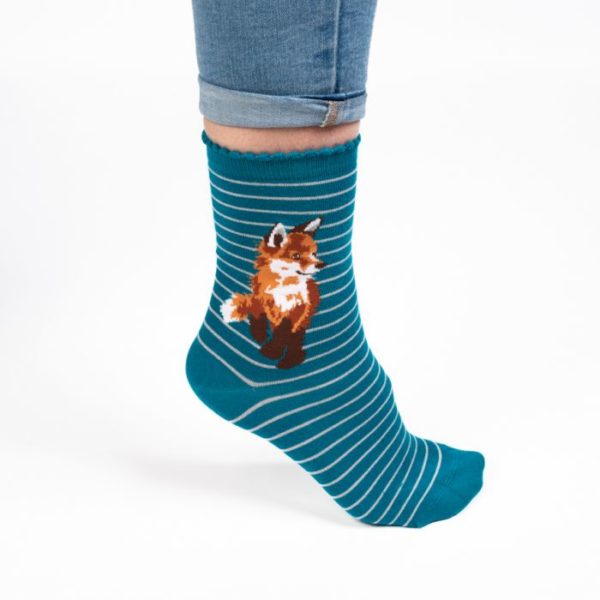 Wrendale Design - Bambus Socken - Fuchs - Born to be wild - petrol – Bild 2