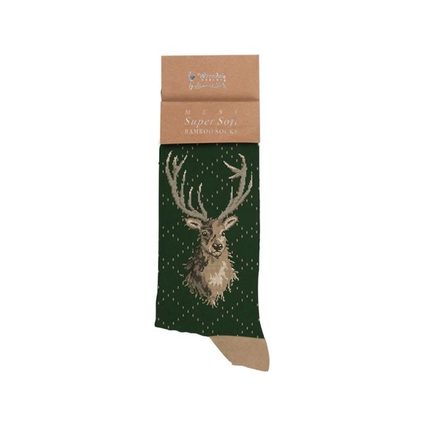 Wrendale-Design-Socken-Herrensocken-Einheitsgroesse-Jagd-Hirsch-gruen