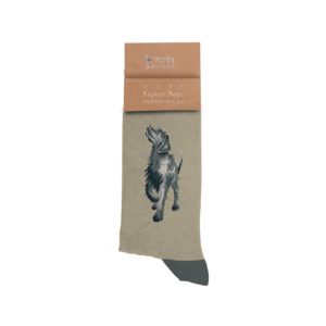 Wrendale-Design-Socken-Herrensocken-Hund-Labrador-Einheitsgroesse-Hundeliebhaber-Baumbussocken-grau