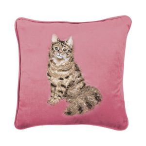 Wrendale Design-Wrendale Design by Hanna Dale-Kissen-Cushion-dekorativ-gemuetlich-Katzenliebhaber-Katze-rosa