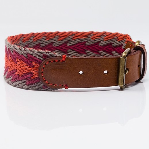 collar-peruvian-Arrow orange-gelfochten-Hundehalsband-Halsband-Bio-Rindsleder-Stylish