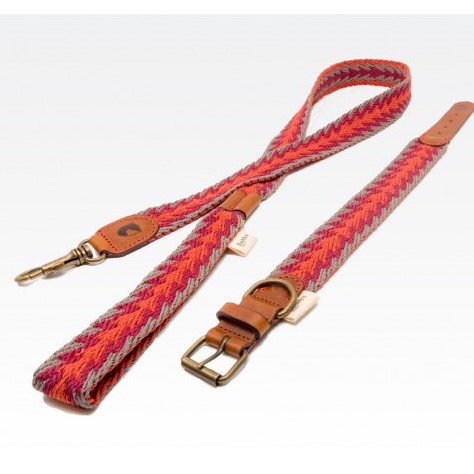 collar-peruvian-Arrow orange-gelfochten-Hundehalsband-Halsband-Bio-Rindsleder-Stylish