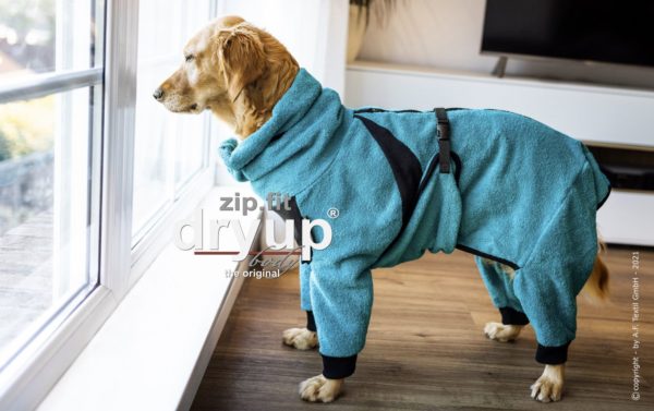 dryup-body-zip-fit-Trocknungsmantel-Hundebademantel-Hund-Auto-petrol