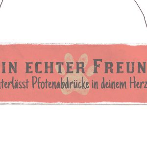 Holzschild-Tuerschild-Schild-Vintage-Shabby-Retro-Freund-Hund-rosa
