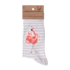 Sock-Wrendale Designs-Bambussocken-Bambus-Socken-Damen-Einheitsgroesse-Geschenk-Gift-Flamingo-gestreift-grau-1